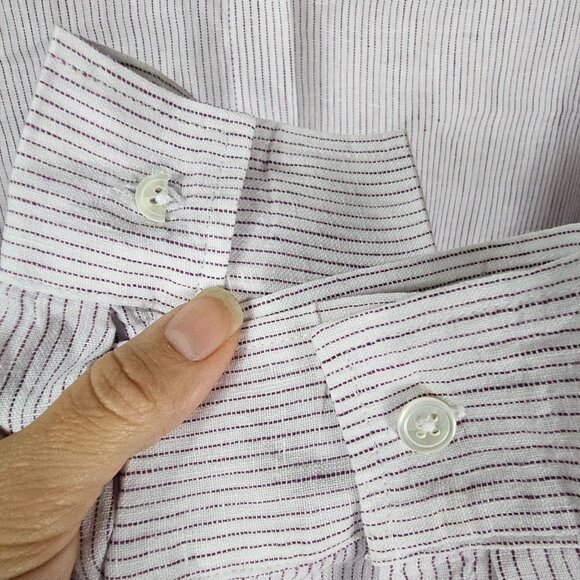 J. Jill White & Purple Striped Linen Button-Up Shirt XL Long Sleeve Coastal - Picture 5 of 9